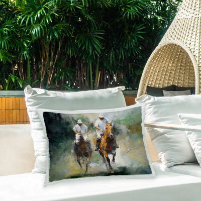 Polo Sport Horses Outdoor Printed Pillow by Ziwei Li
