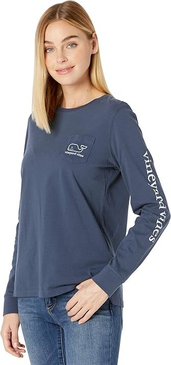 Vineyard Vines Long Sleeve Whale Print T-Shirts Women's Clothing Blue Blazer : XS Cotton