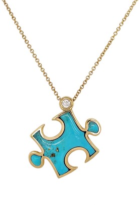 Retrouvaí Turquoise Inlay Impetus Puzzle Pendant Yellow Gold Necklace