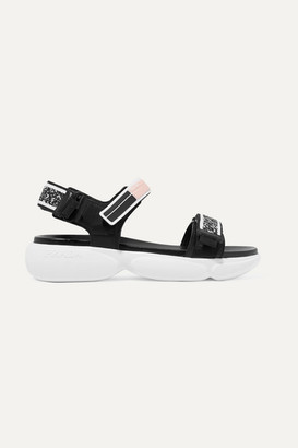 Prada Cloudbust Logo-embossed Rubber And Canvas-trimmed Leather Sandals - Black