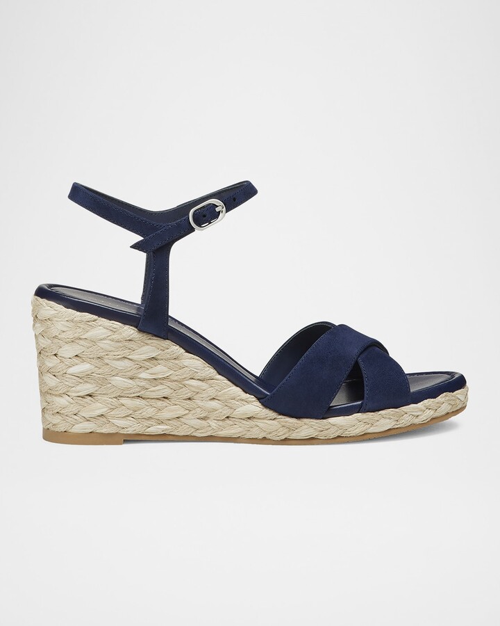 Stuart Weitzman Dayna Suede Crisscross Wedge Espadrilles
