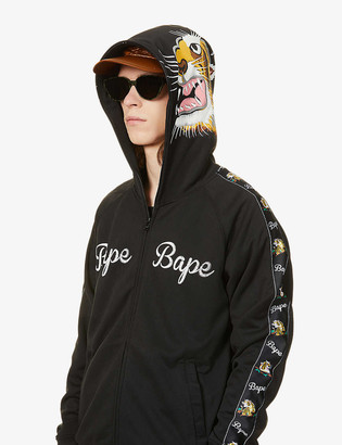 A Bathing Ape Logo and tiger-print jersey hoody