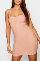 Thumbnail for your product : boohoo Cross Neck Ruched Bust Bodycon Dress