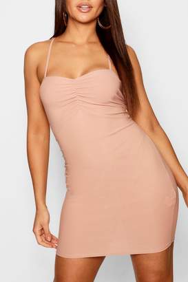 boohoo Cross Neck Ruched Bust Bodycon Dress