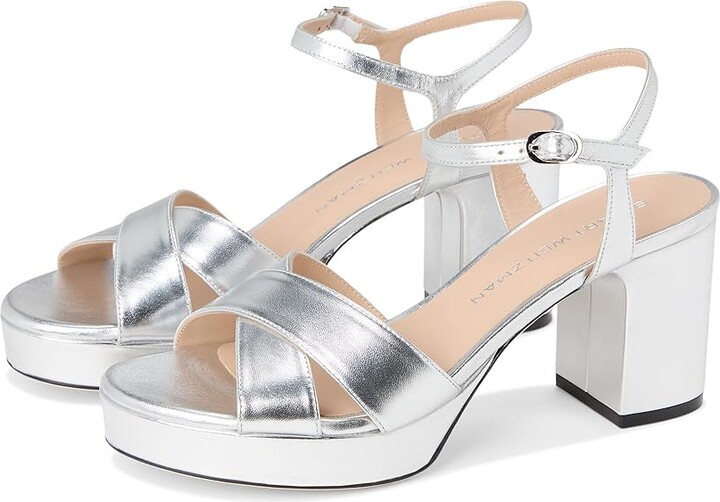 Stuart Weitzman Dayna Platform 80 Women's Wedge Shoes Silver : 5 M, Leather