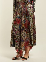 Thumbnail for your product : By Walid Margot Floral-print Silk Midi Skirt - Black Print