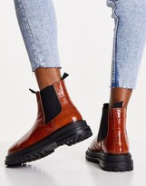 Thumbnail for your product : ASOS DESIGN Wide Fit Appreciate leather chelsea boots in tan croc