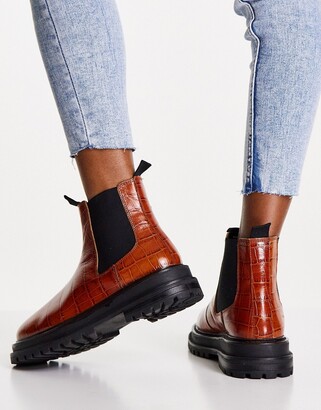ASOS DESIGN Wide Fit Appreciate leather chelsea boots in tan croc