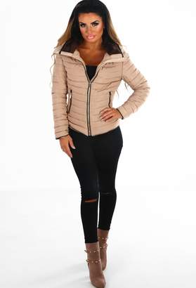 Pink Boutique Sweet Chic Beige Quilted Puffer Coat