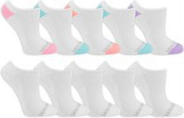 Fruit of the Loom Cushion Everyday No-Show Socks for Women, White Assorted, Sizes 4-10 (10-Pack)