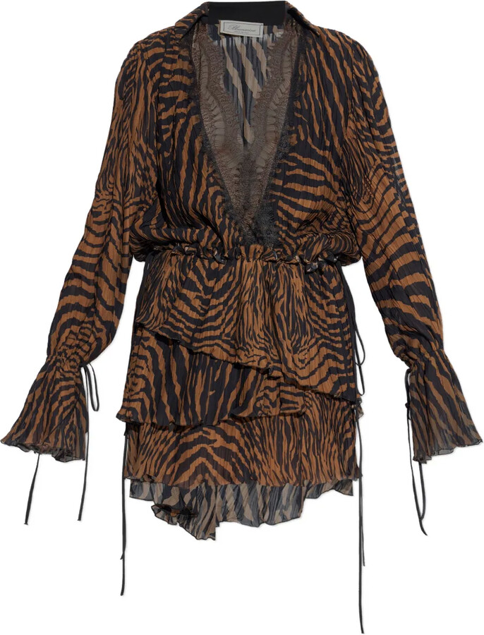 Blumarine Lace-Trim Zebra-Print Dress