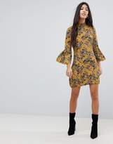 Thumbnail for your product : Parisian Petite Parisan Petite High Neck Floral Dress With Flare Sleeve
