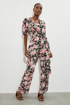 Dorothy Perkins Womens Pink Rose Floral Belted Jumpsuit - ShopStyle