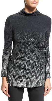 Armani Collezioni Mock-Neck Ombre Houndstooth Sweater, Pewter Gray