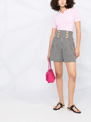 Balmain High-Waisted Embossed-Button Check Shorts
