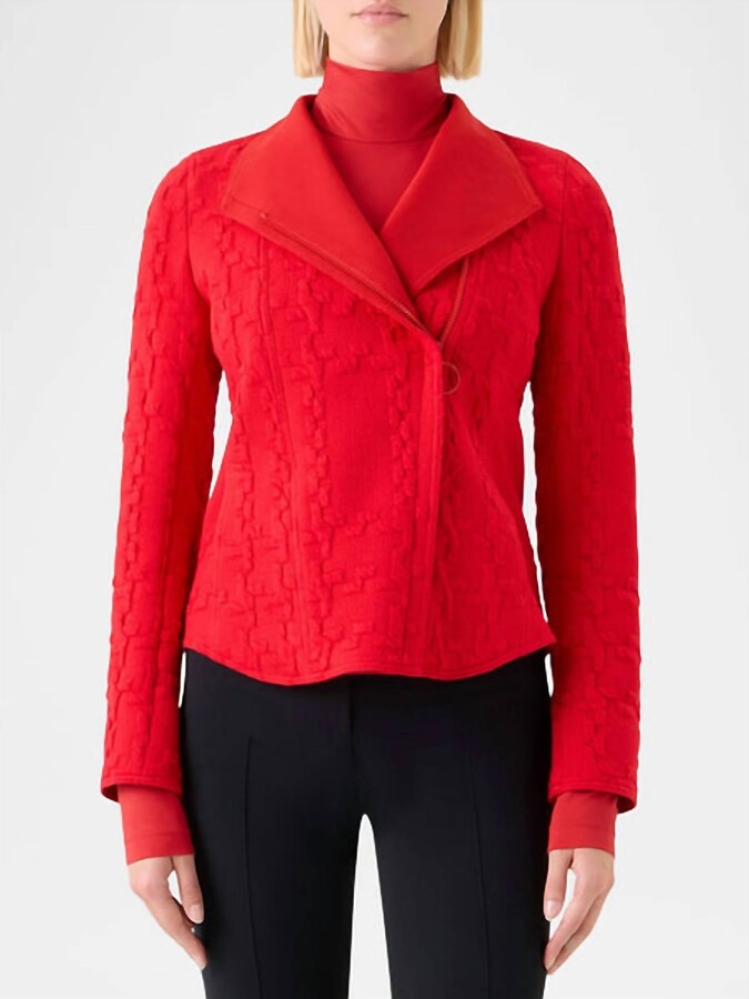 Akris Punto Women's Glen Check Asymmetrical Zip Biker Jacket In Vermillion