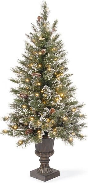 4 ft. Glittery Bristle Entrance Artificial Christmas Tree with Clear Lights