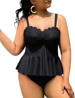 Yonique 2 Piece Plus Size Tankini Swimsuits for Women High Waisted Tummy  Control Scalloped Bathing Suits Peplum Swimwear - ShopStyle