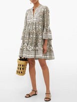 Thumbnail for your product : Juliet Dunn Embroidered And Mirror-applique Cotton Dress - Khaki Print