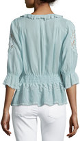 Thumbnail for your product : Johnny Was Dainty Georgette Lace-Detail Cardigan, Seafoam, Petite