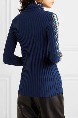 Loewe Ribbed Intarsia Cotton Turtleneck Sweater - Navy