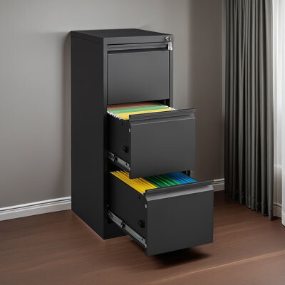 Inbox Zero 3 Drawer File Cabinet With Lock Metal Vertical File Storage Cabinet Office Home Steel Vertical File Cabinet For A4 Legal/Letter Size Narrow File Cabin