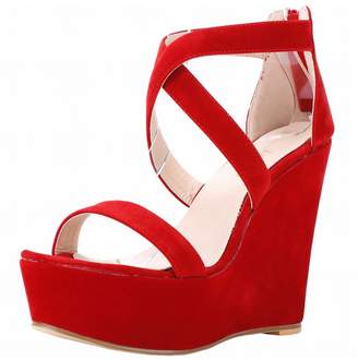 CAMSSOO Women's Open Toe Comfort Ankle Strap Platform Wedge Sandal Size 6 EU36