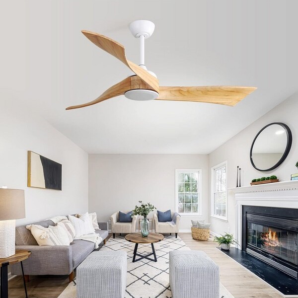 WANZE OF OCEAN WanzeofOcean52in.SmartWhiteIndoorSolidWoodWhiteBladeDownrodMountCeilingFanwith3-SizeDownrodsandRemote