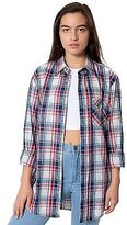 Thumbnail for your product : American Apparel Unisex Indigo Plaid Cotton Twill Long Sleeve Button-Up with Poc