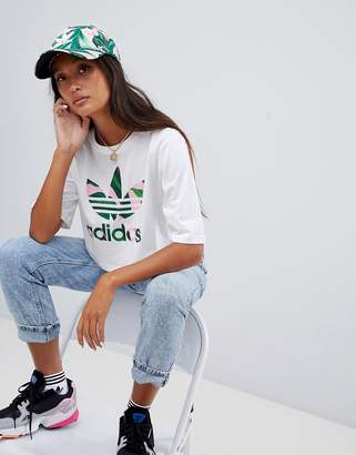adidas X Farm Cropped T-Shirt With Trefoil Logo In White