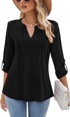 LUYAA Dressy Tops for Women for Evening Party 3/4 Sleeve Womens Long Sleeve  Blouse V Neck Casual Shirts Black M - ShopStyle