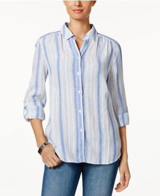 Charter Club Linen Roll-Tab Striped Shirt, Created for Macy's