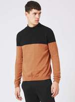 Thumbnail for your product : Topman Navy and Tan Colour Block Mini Turtle Neck Slim Fit Sweater