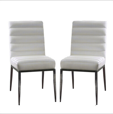 Orren Ellis Leatherette and Metal Side Chairs in White and Chrome Set of 2