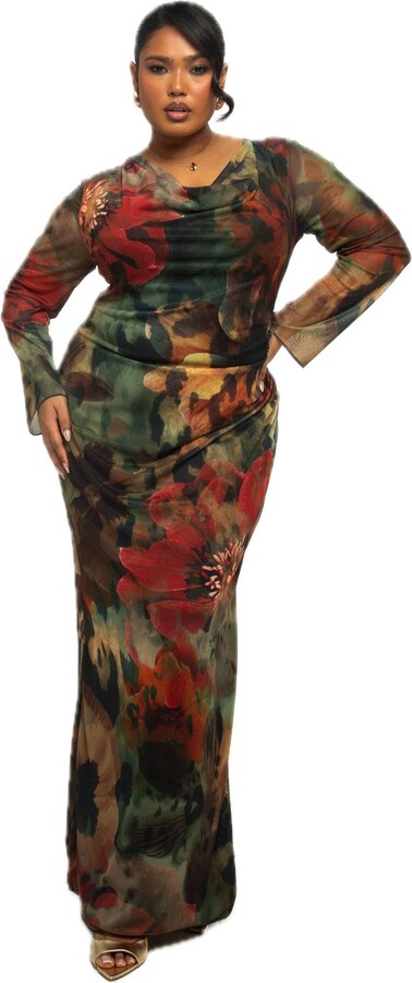 FASHION-SZN CURVE Plus Size Floral Print Mesh Maxi Dress