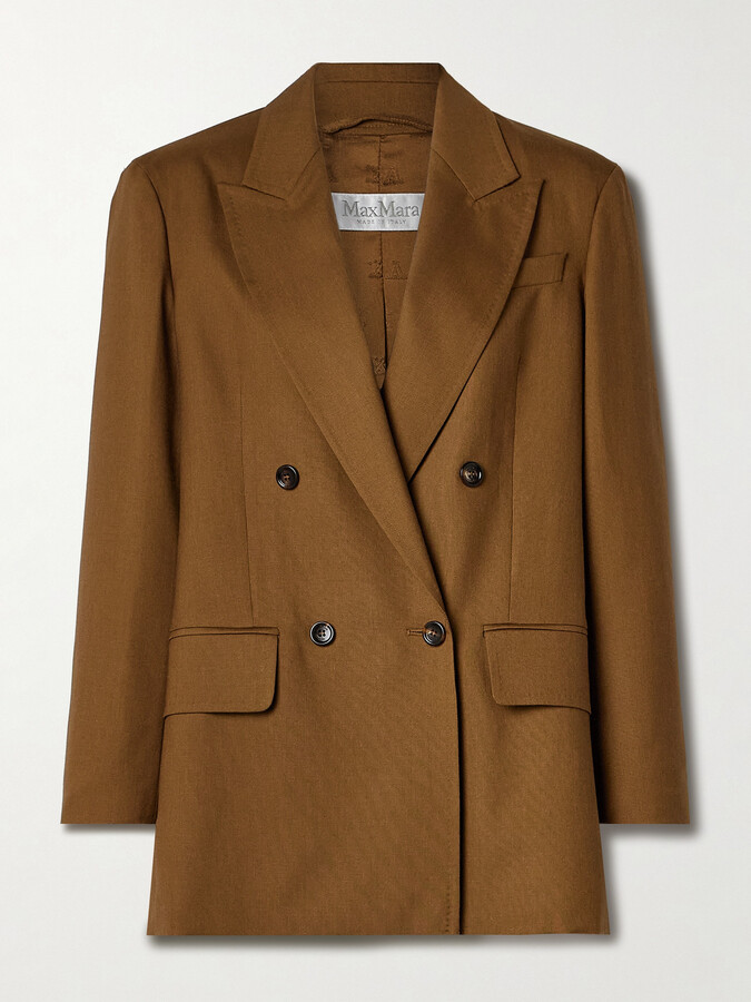 Max Mara Palanca Double-breasted Wool, Mohair And Silk-blend Blazer - Brown
