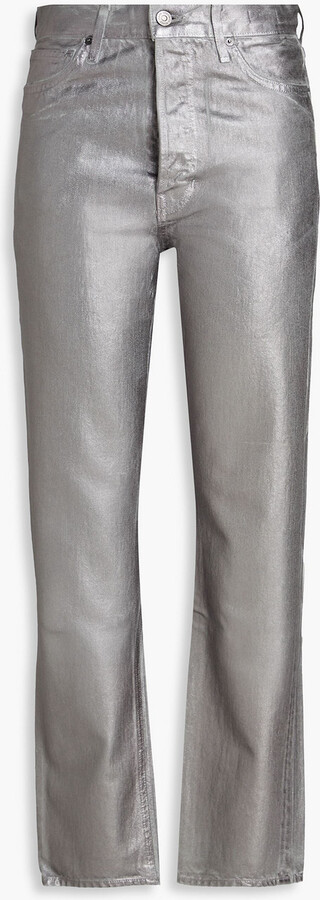 Veronica Beard Daniela coated metallic high-rise straight-leg jeans