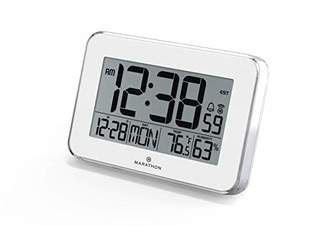 Marathon CL030060WH Designer Atomic Wall Clock with Polished Acrylic Bezel. Displays Calendar