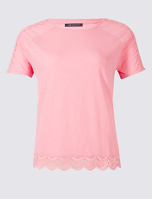 M&S Collection PLUS Pure Cotton Lace Trim T-Shirt