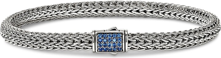 John Hardy Sterling Silver Icon Blue Sapphire Pave Woven Chain Link Bracelet 5mm