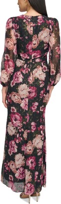 Eliza J Women's Floral-Print Long-Sleeve Cascade Maxi Dress
