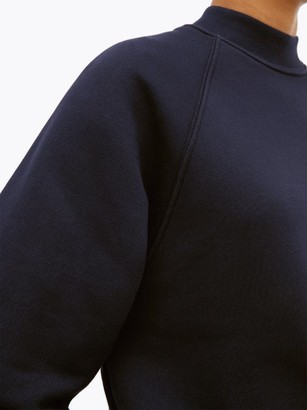 LES TIEN High-neck Brushed-back Cotton Sweatshirt - Navy