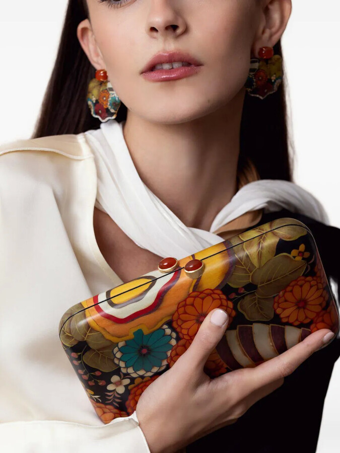 Silvia Furmanovich Marquetry Chrysanthemum clutch bag