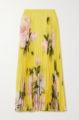Valentino Garavani Garavani - Pleated Floral-print Silk-crepe Midi Skirt - Yellow