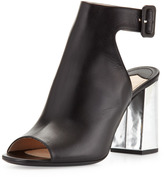 Thumbnail for your product : Prada Leather Bicolor Open-Toe Ankle-Wrap Bootie