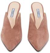 Thumbnail for your product : Prada V Cut Suede Mules - Womens - Nude