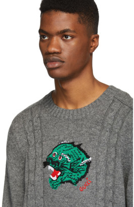 Gucci Grey Wool Panther Face Sweater