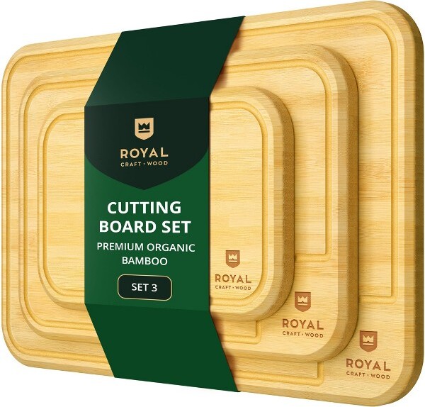 Royal Craft Wood RoyalCraftWoodPremiumSetof3BambooCuttingBoardsforKitchen-WoodenCuttingBoard&ServingTraywithJuiceGrooveforBBQ,Fish&Vegetables