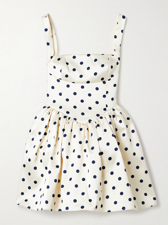 Self-Portrait Pleated Polka-dot Duchesse-satin Mini Dress - Cream