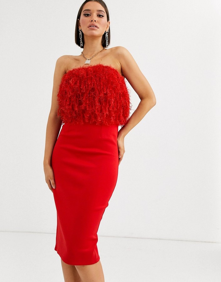 feather dress red